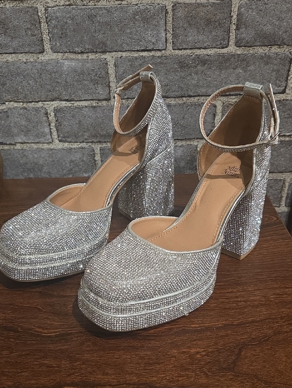 wild fable Silver Rhinestone Platform Ankle-Strap Heels